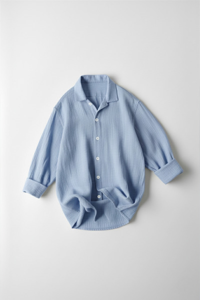 A&O Style Baby Boy Blue Oversized Muslin Long Sleeve Linen Shirt