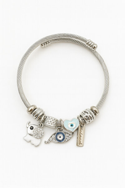 Çelik Women's Charm Bracelet – Evil Eye Beaded & Elephant Figured – Stylish Design That Does Not Tarnish