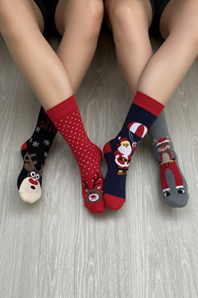 Esinti 4 ζευγάρια χριστουγεννιάτικες κάλτσες unisex με πολύχρωμα σχέδια δώρο Πρωτοχρονιάτικο σετ μακριές κάλτσες για άνδρες γυναίκες