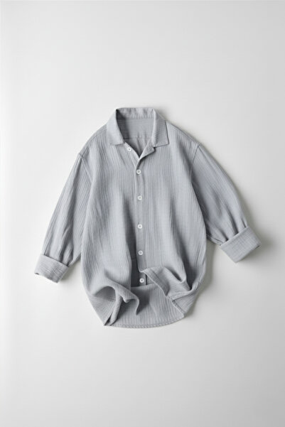 A&O Style Men's Gray Oversized Muslin Long Sleeve Linen Shirt