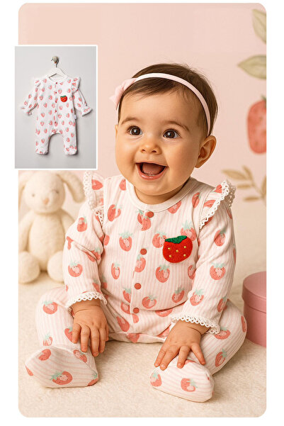 mandalinsbaby Çi̇lekli̇ Pati̇kli̇ Kiz Bebek Tulum