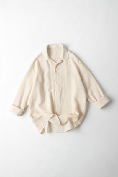A&O Style Men's Cream Oversized Muslin Long Sleeve Linen Shirt
