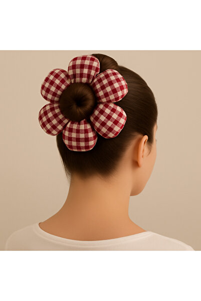 NOT GUILTY Girl's Flower Hair Clip – Square Patterned Red and White Fabric Sc...