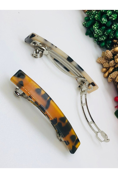 İnDerin Leopard Patterned Acrylic Automatic Buckle Medium Size 7 cm Pack of 2