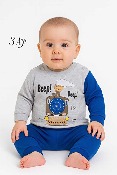 KATIA Katia Baby 3-12 Months Baby Boy Train Patterned 2-Piece Set - Soft Cotton Casual Wear