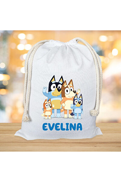 bluey Set de pluș pentru familie cu pungă personalizată pentru nume