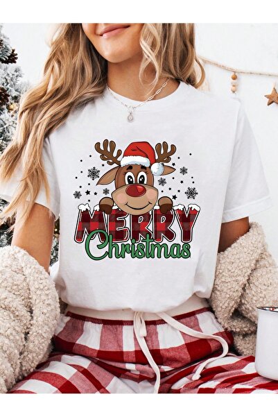 EYMORA تي شيرت عيد الميلاد السعيد للنساء B مطبوع لعيد الميلاد