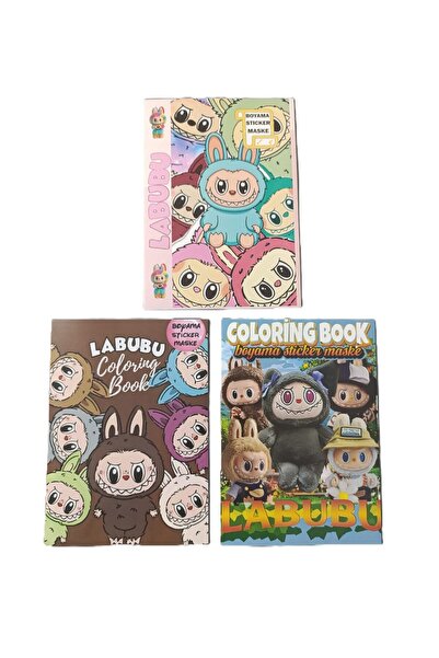 şahane parti 3 Adet Labubu Temalı Set Boyama Kitabı (Boyama , Sticer , Arka K...