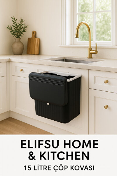 ELİFSU HOME 15 L Kitchen Countertop and Cabinet Hanging Trash Can
