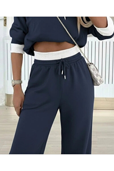 HAZEGO Women's Long Sleeve Hooded Viscose Two Thread Smoked Blouse and Pants Two Piece Set