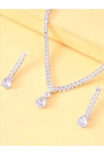 shopidik Zircon Stone Waterway Bridal Necklace and Earrings Wedding Set