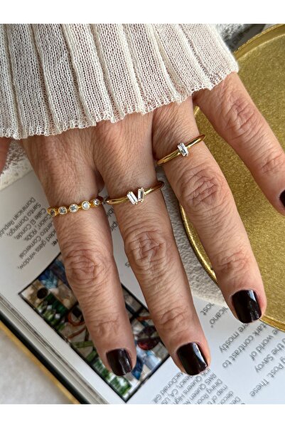 Rossetto Atelier Altın Kaplama Ayarlanabilir 3’lü Jiri Yüzük Set