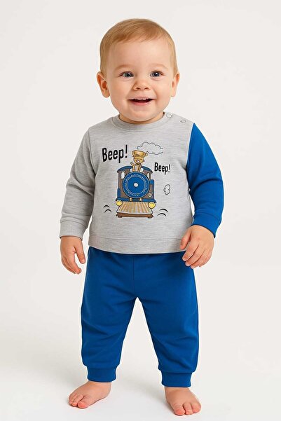 KATIA Katia Baby 3-12 Months Baby Boy Train Patterned 2-Piece Set - Soft Cotton Casual Wear