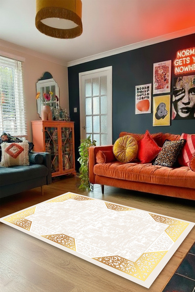 Kessy Home Studio Avangard Stil Salon Halısı Makinede Yıkanabilir Kaymaz Taba...