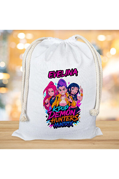 KPOPMERCH Set de pluș Huntrix Kpop Demon Hunters cu pungă mare personalizată pentru nume