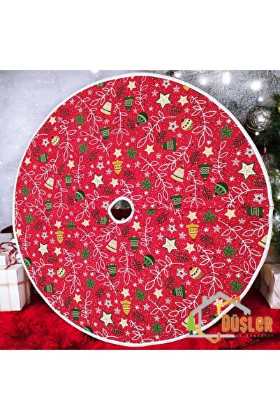 Genel Markalar Kırmızı Çiçekli Yılbaşı Ayak Halısı, Yılbaşı Ağacı Altı Örtüsü...