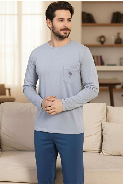 Star Fashion Men's pajamas made of 100% Turkish cotton, long-sleeved blouse and long pants