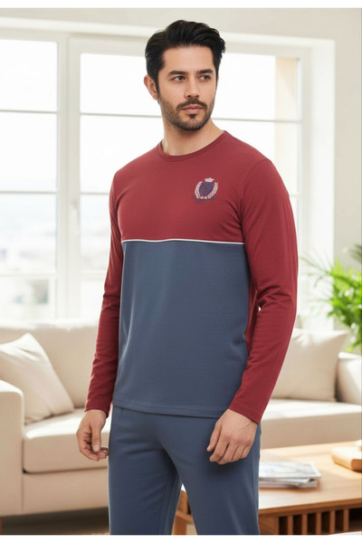 Star Fashion Men's pajamas made of 100% Turkish cotton, long-sleeved blouse and long pants