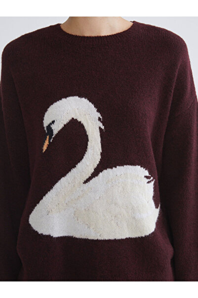 LC Waikiki Swan Patterned Oversized Women's Knitwear Sweater