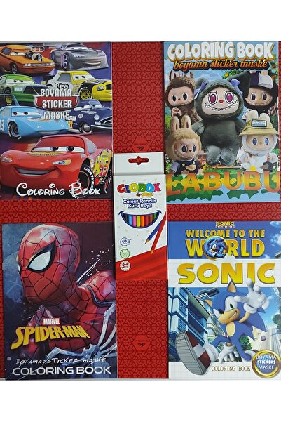 ada çanta kırtasiye 4 adet stickerli boyama kitabı ve 12 li kuru boya kalemi ...