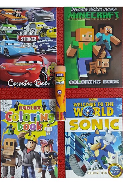 ada çanta kırtasiye 4 adet stickerli boyama kitabı ve 12 li tüp kuru boya kal...