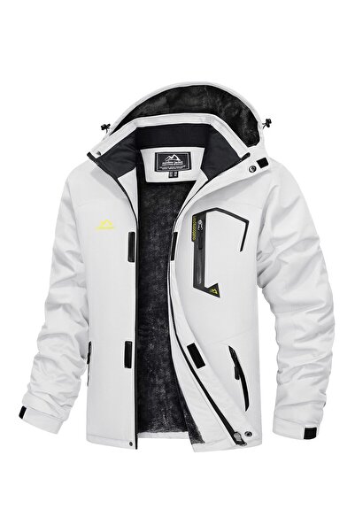 FLEVİN Jachetă de iarnă impermeabilă din fleece pentru bărbați, cu fermoar, pentru ciclism și trekking – Alb XL