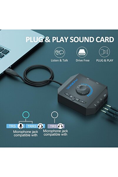 phoinikas T10 External USB Sound Card Adapter (6-in-1, Black)