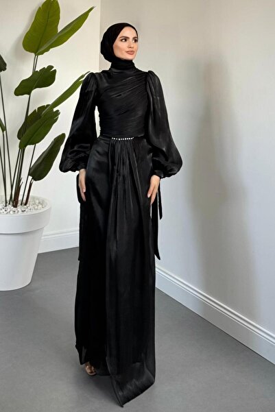 MERVEN AKYÜZ Cleane Beli Taşlı Ja Jan Abiye Siyah