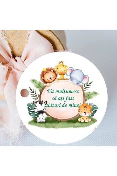 Invitatii Originale Etichete marturii botez Safari (3.8cm) -Set 30 buc