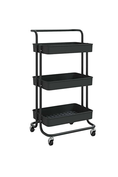 ALMUFARREJ 3-Tier Utility Cart Rolling Storage Shelf Black 43x36x87cm