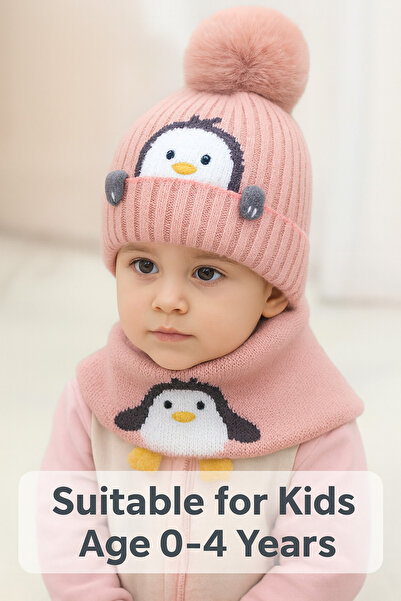 SARAOONT 2-Piece Cartoon Penguin Knitted Hat & Scarf Set for Babies & Toddlers (0–4 Years)