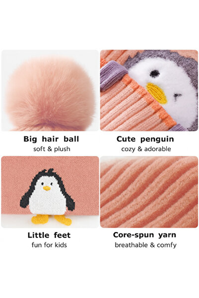 SARAOONT 2-Piece Cartoon Penguin Knitted Hat & Scarf Set for Babies & Toddlers (0–4 Years)
