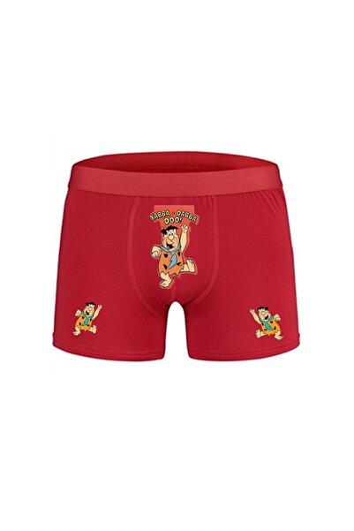 HediyeMania فريد تشاكماكتاس مطبوع بوكسر رجالي قطني أحمر اللون من العصر الحجري