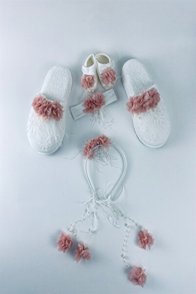 Lohusa Homewear Women's Dusty Rose Pearl Stone Maternity Crown Slippers Banda...