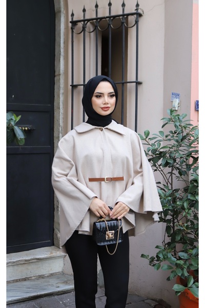 NİSUM MODA Belted Cashmere Cape