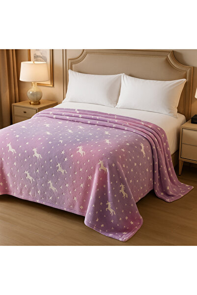 BaoBao Cocolino Phosphorescent Blanket 200x230 cm, 1 KG – Purple Lilac with Unicorns, Fluffy