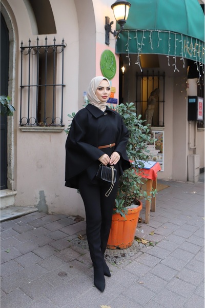 NİSUM MODA Belted Cashmere Cape