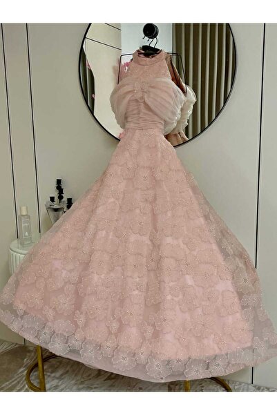 Generic Pink "Princess" evening dress with floral embroidery and fluffy tulle