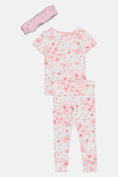 Betsey Johnson Toddlers Girl 3 Pieces Floral Print Pyjama Top And Bottom With Headband Set, Multicolor