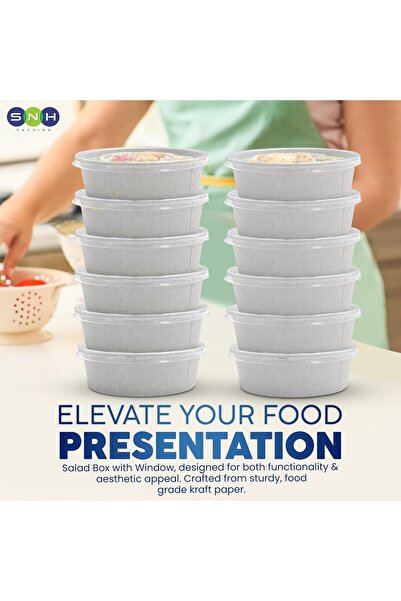 SNH Packing 10-Pack 500ml White Round Disposable Paper Bowls with Clear Lids