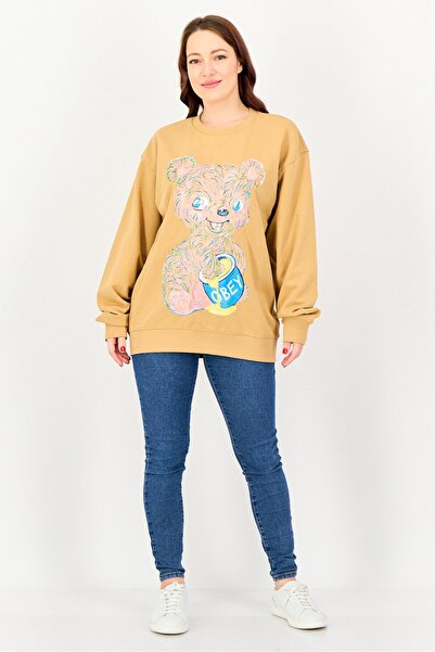 Obey Women Crew Neck Long Sleeve Graphic Print Sweatshirt, Brown