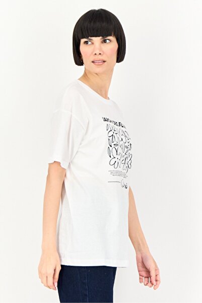 Brave Soul Women Crew Neck Short Sleeve Graphic Print T-Shirt, White