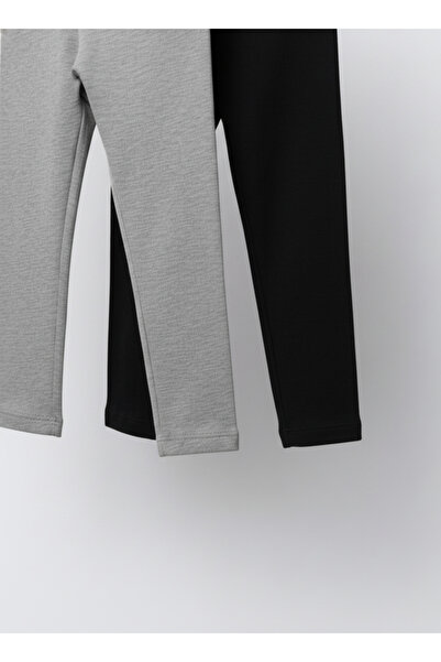 Magu Σετ κολάν από βαμβακερό κοριτσίστικο 2 τεμάχια – Γκρι & Μαύρο, ελαστικό άνετο κορμάκι