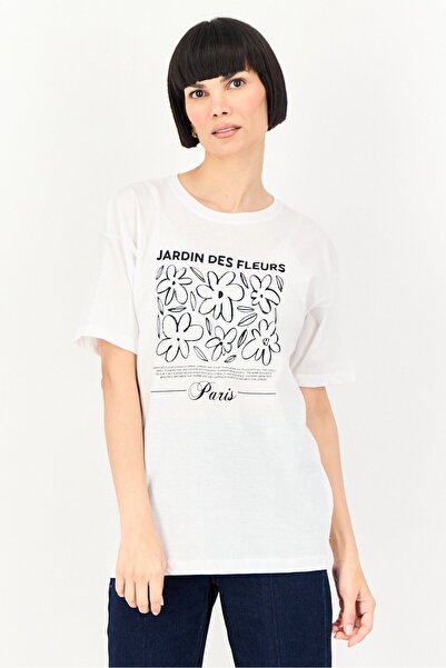 Brave Soul Women Crew Neck Short Sleeve Graphic Print T-Shirt, White