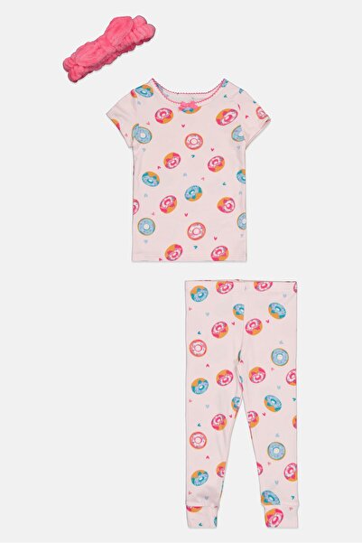 Betsey Johnson Kids Girl 3 Pieces Allover Print Pyjama Top And Bottom With Headband Set, Multicolor