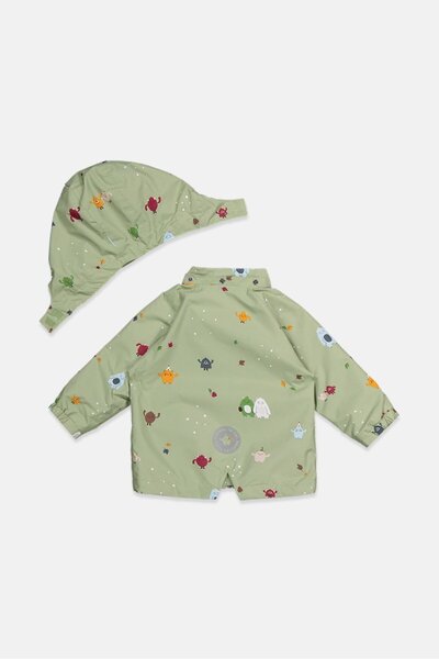 Tchibo Toddlers Boy All Over Print Long Sleeve Thermal Rain Jacket, Olive Combo
