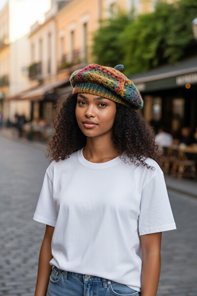 Satürn Hobi Knitted Bohemian Motif Sparkling Painter Beret, Hat