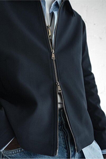 ablukaonline Men's Relaxed Fit Zipper Thin Jacket Dark Navy Blue