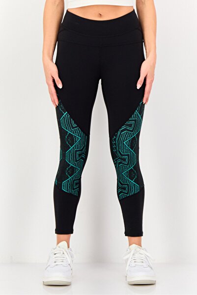 Body Language بنطال ضيق مطبوع عليه رسومات جرافيكية للنساء 3/4، أسود