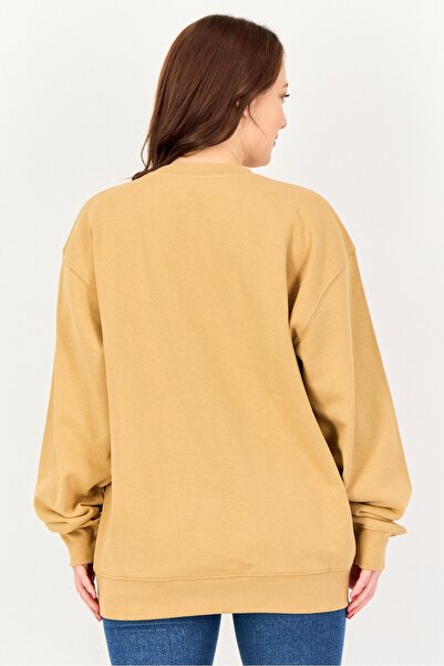 Obey Women Crew Neck Long Sleeve Graphic Print Sweatshirt, Brown